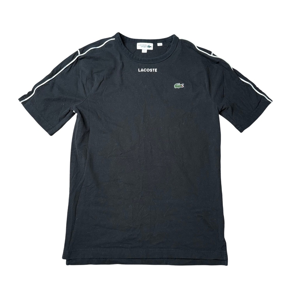 Lacoste Sport T-Shirt Mens Small Black Excellent Piping Logo Short Sleeve Tee